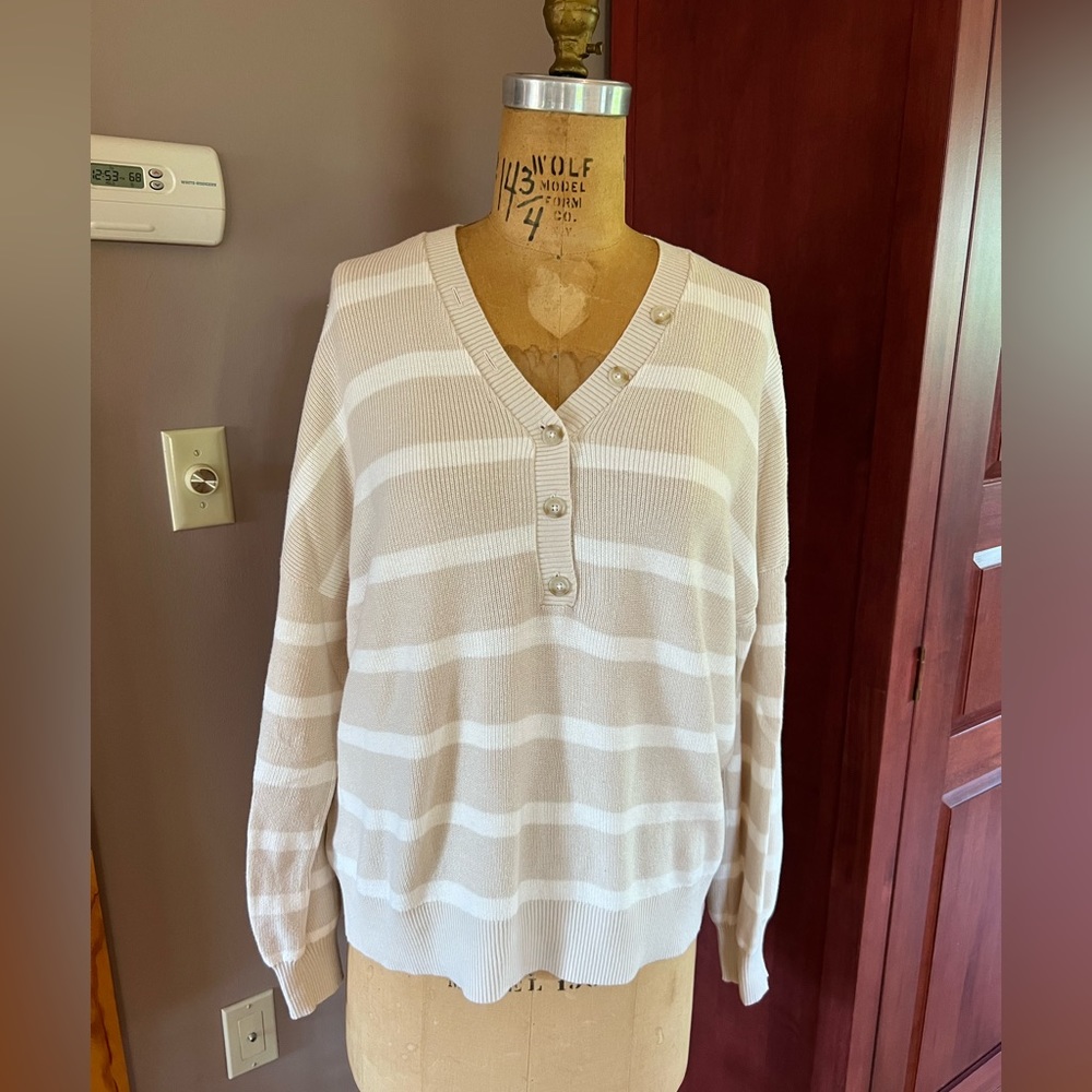 LOFT Henley Striped Sweater